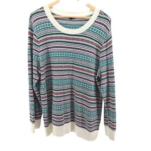 Talbots Plus 2X Fair Isle Sweater‎ Pullover Lambswool Blend Stripe Cozy Winter